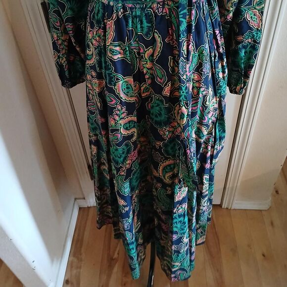 Boden Amelia Notch Neck Cotton Maxi Dress Paisley Floral Tie Waist Puff Sleeve 4 - Picture 4 of 10